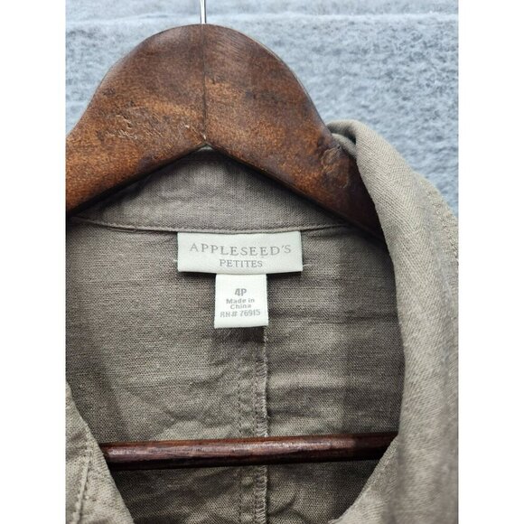 Appleseeds Petites 4P Womens Linen & Rayon Khaki Jacket - Picture 2 of 5